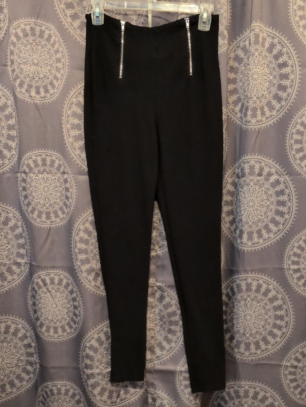 Women’s Black High-Waist Legging Pants with Zip Details